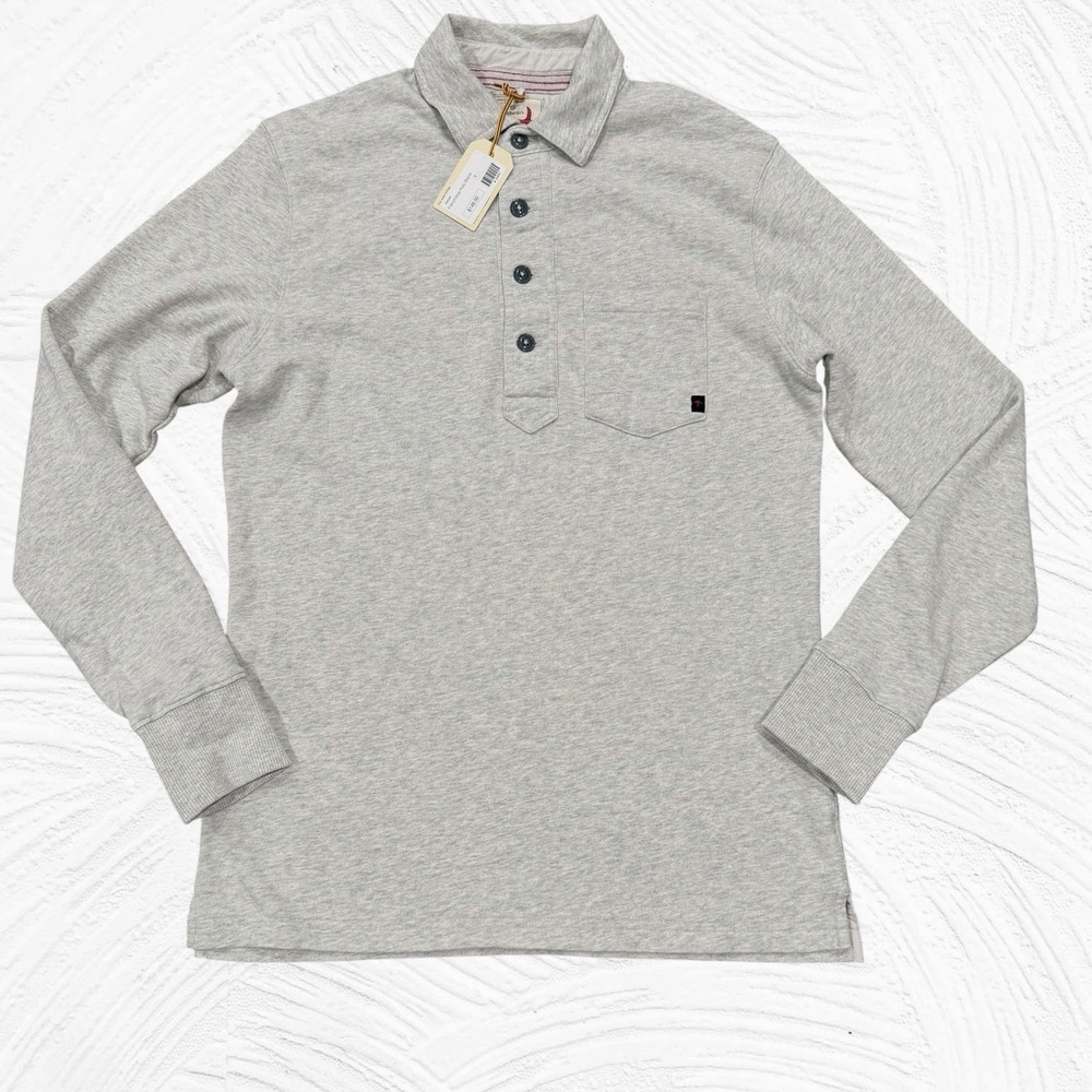 NWT Relwen French Loop Long Sleeve Polo Shirt Small Stone Grey Quarter Button‎